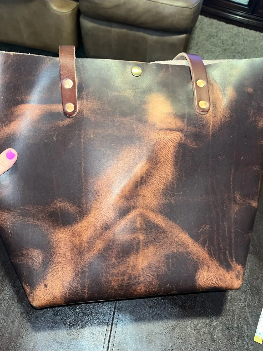 Autumn harvest Brown Leather Tote Bag from KMM and co
